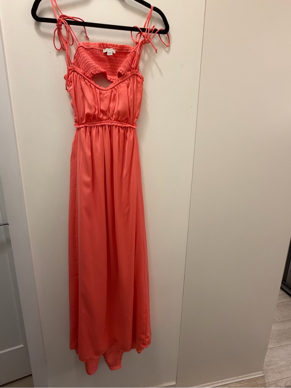 American Eagle Outfitters Coral Tie-Shoulder Maxi Dress with Smocked Bodice